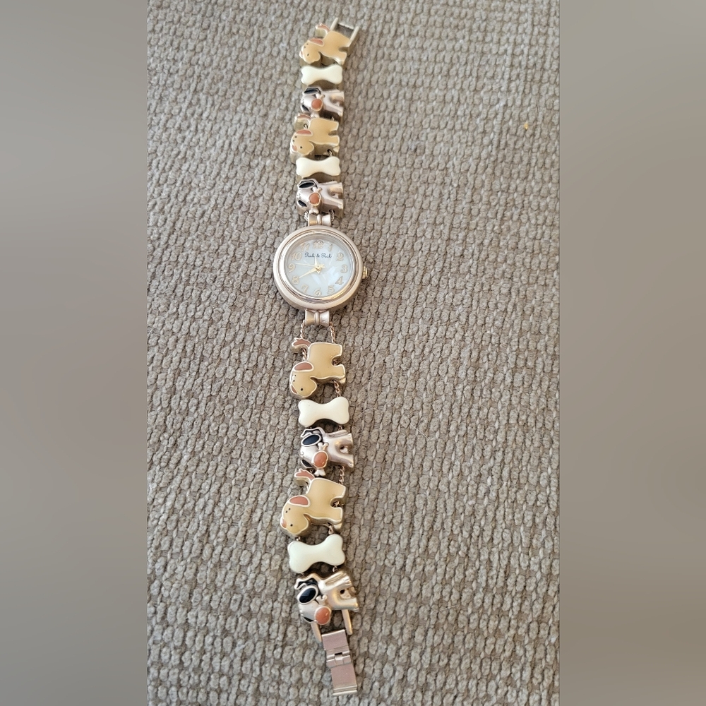 Two-Tone Woman's Cute Dog theme Bracelet Watch